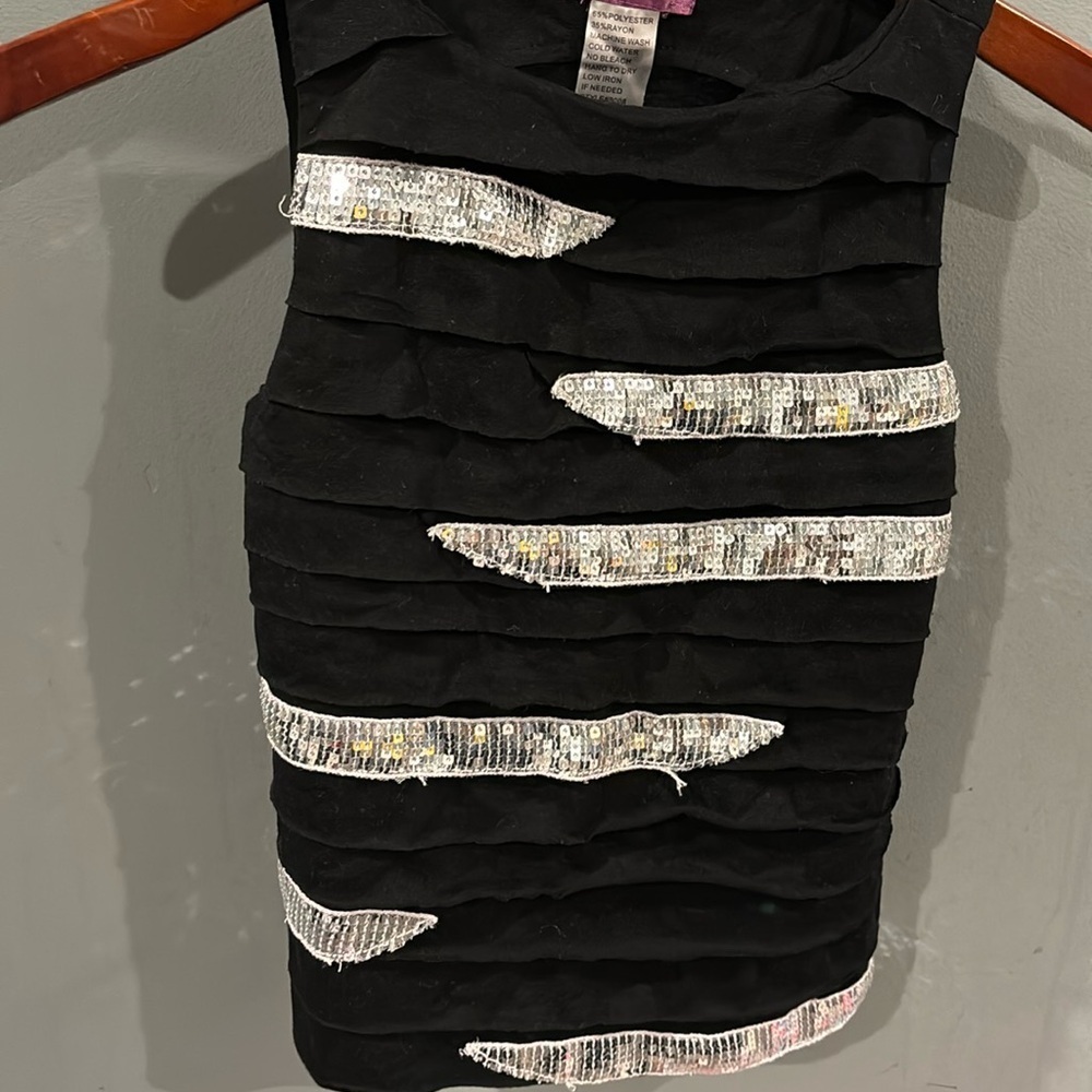 Black Tiered Sequin Trim Girls Dress